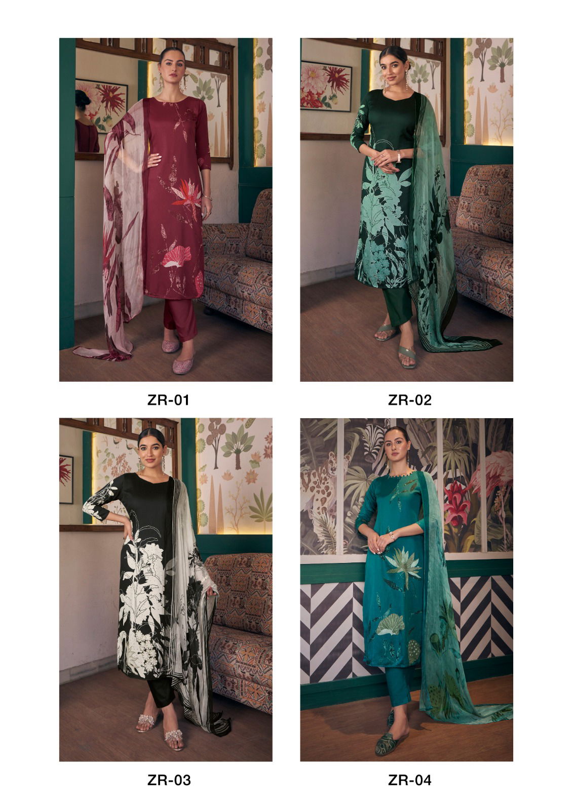 Zara Heavy Jam Satin Digital Printed Dress Material Wholesale Clothing Suppliers In India